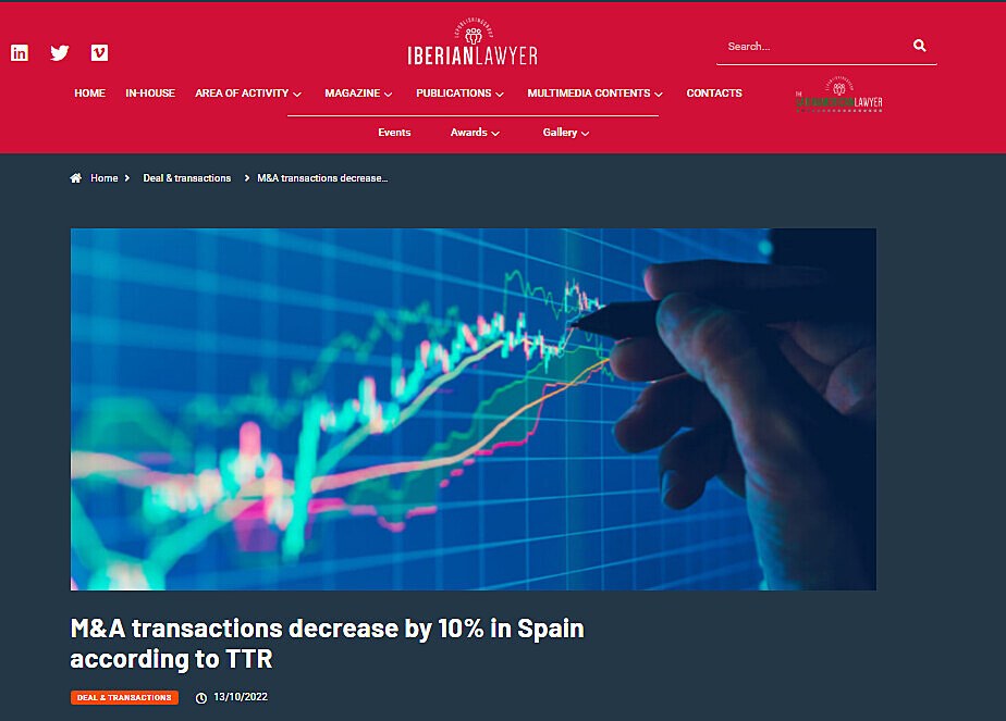 M&A transactions decrease by 10% in Spain according to TTR